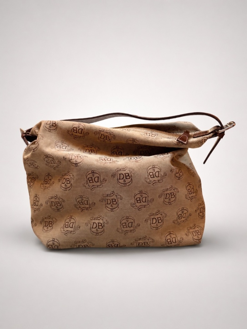 Dooney & Bourke Signature Monogram Canvas Hobo Bag Brown Leather Vintage